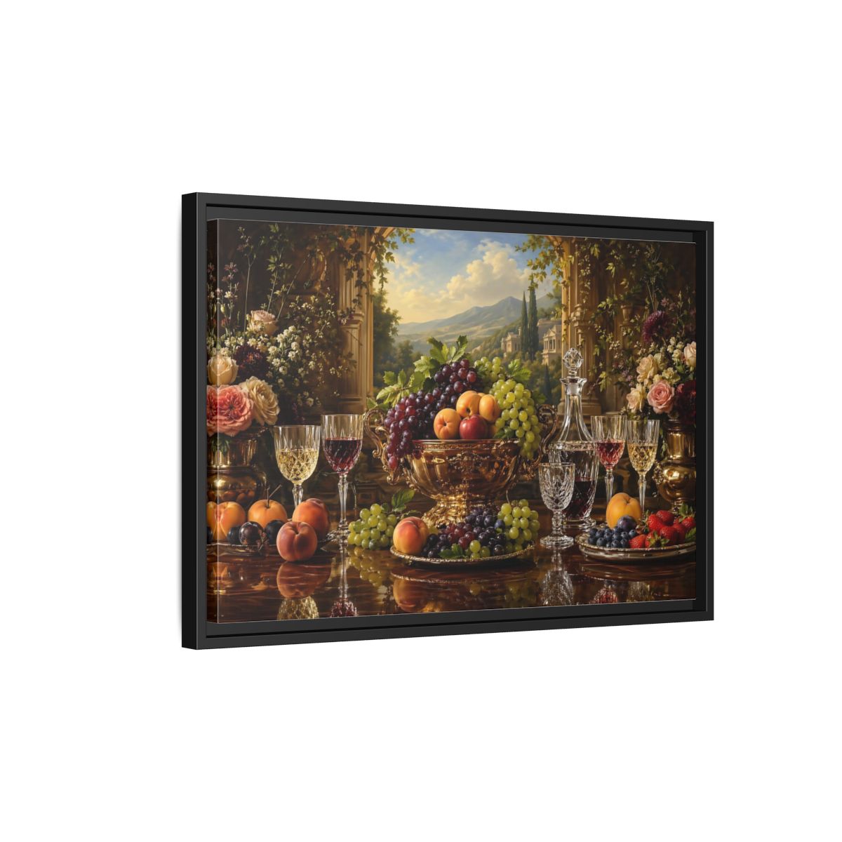 Side Mockup 3. Nature Fruit Display Opulent Still Life shown as stretched canvas wall art