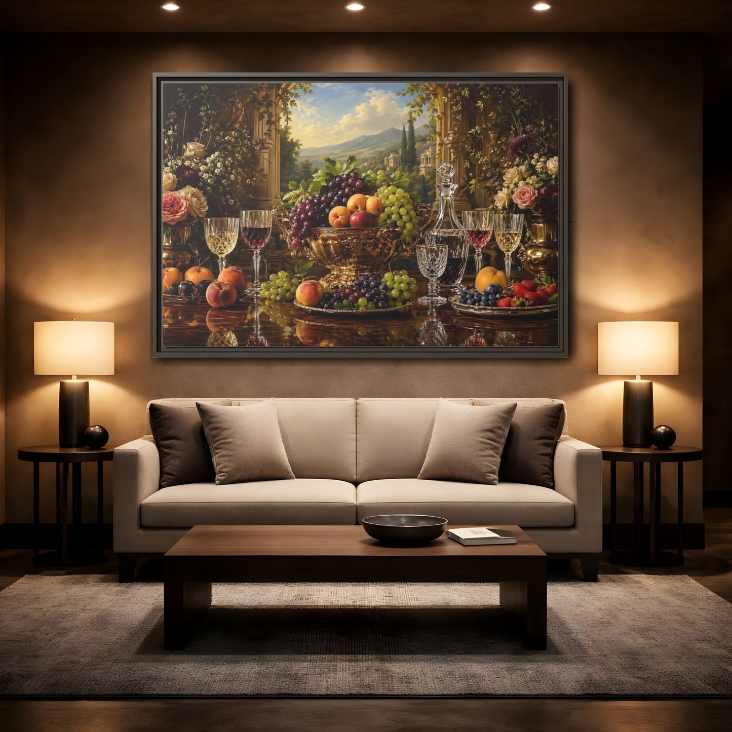 Mockup 2. Nature Fruit Display Opulent Still Life shown as stretched canvas wall art