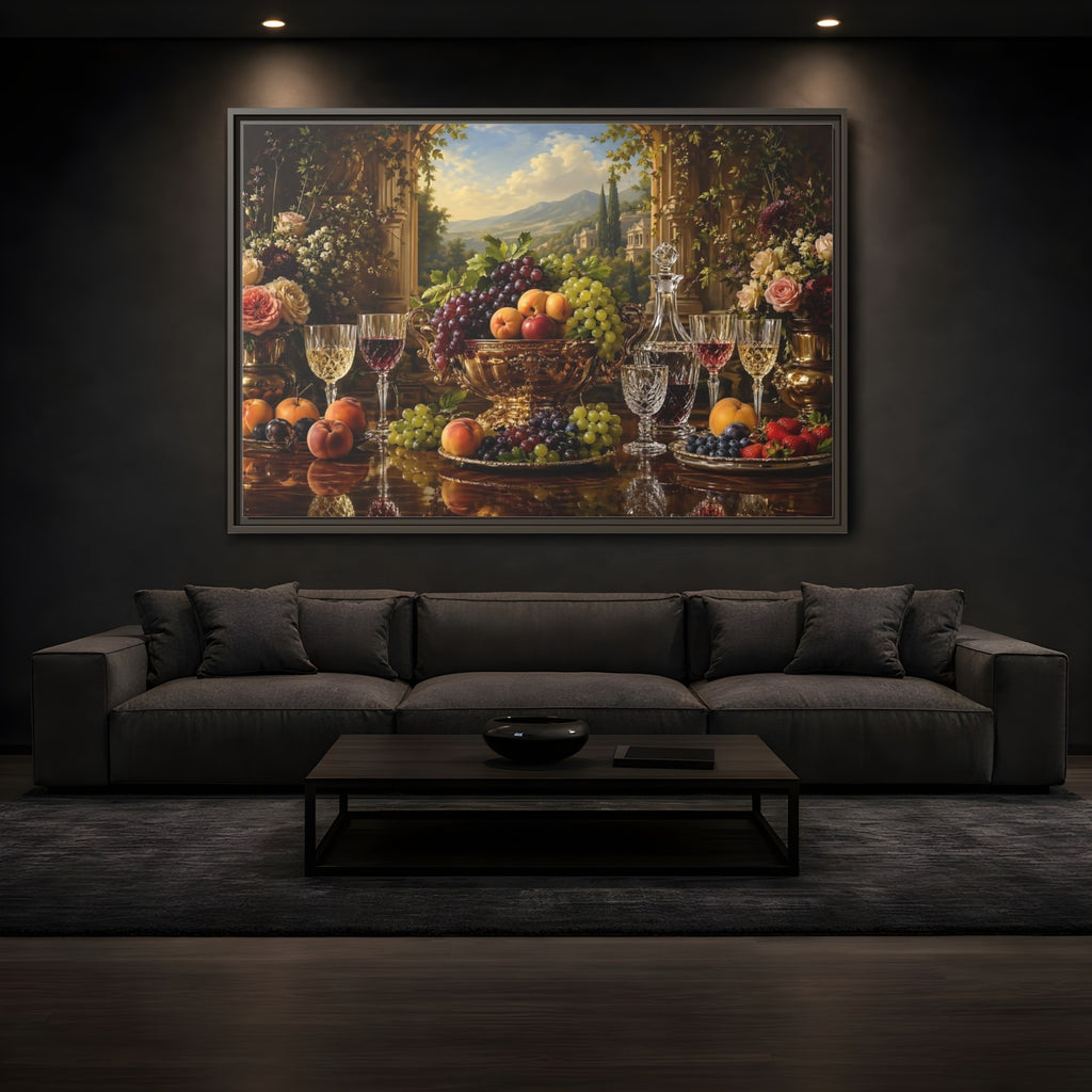 Mockup 3. Nature Fruit Display Opulent Still Life shown as stretched canvas wall art