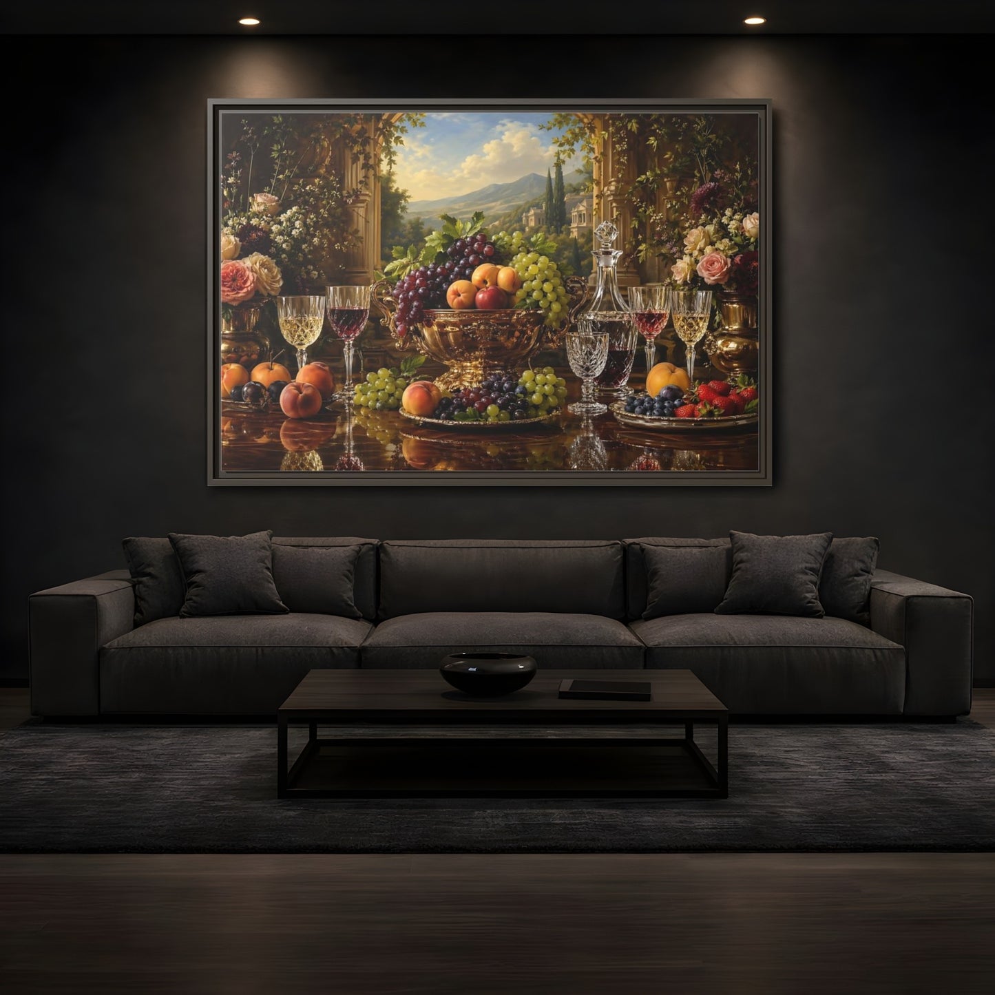 Mockup 3. Nature Fruit Display Opulent Still Life shown as stretched canvas wall art