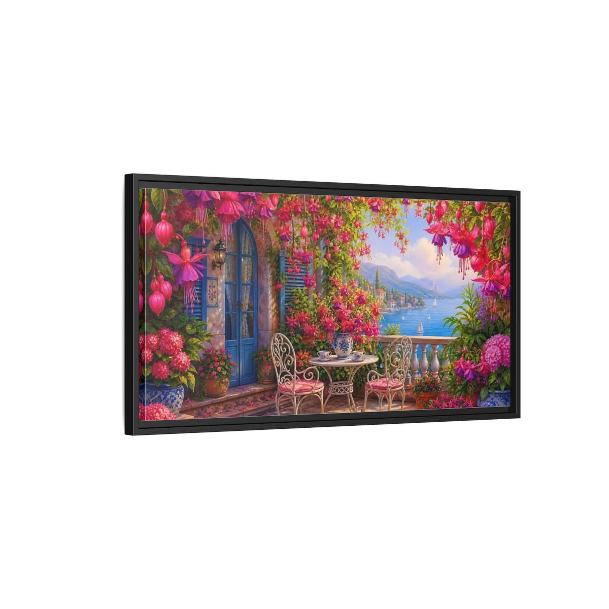 Side Mockup 2. Nature Fuchsia Balcony Fuchsia Balcony shown as stretched canvas wall art