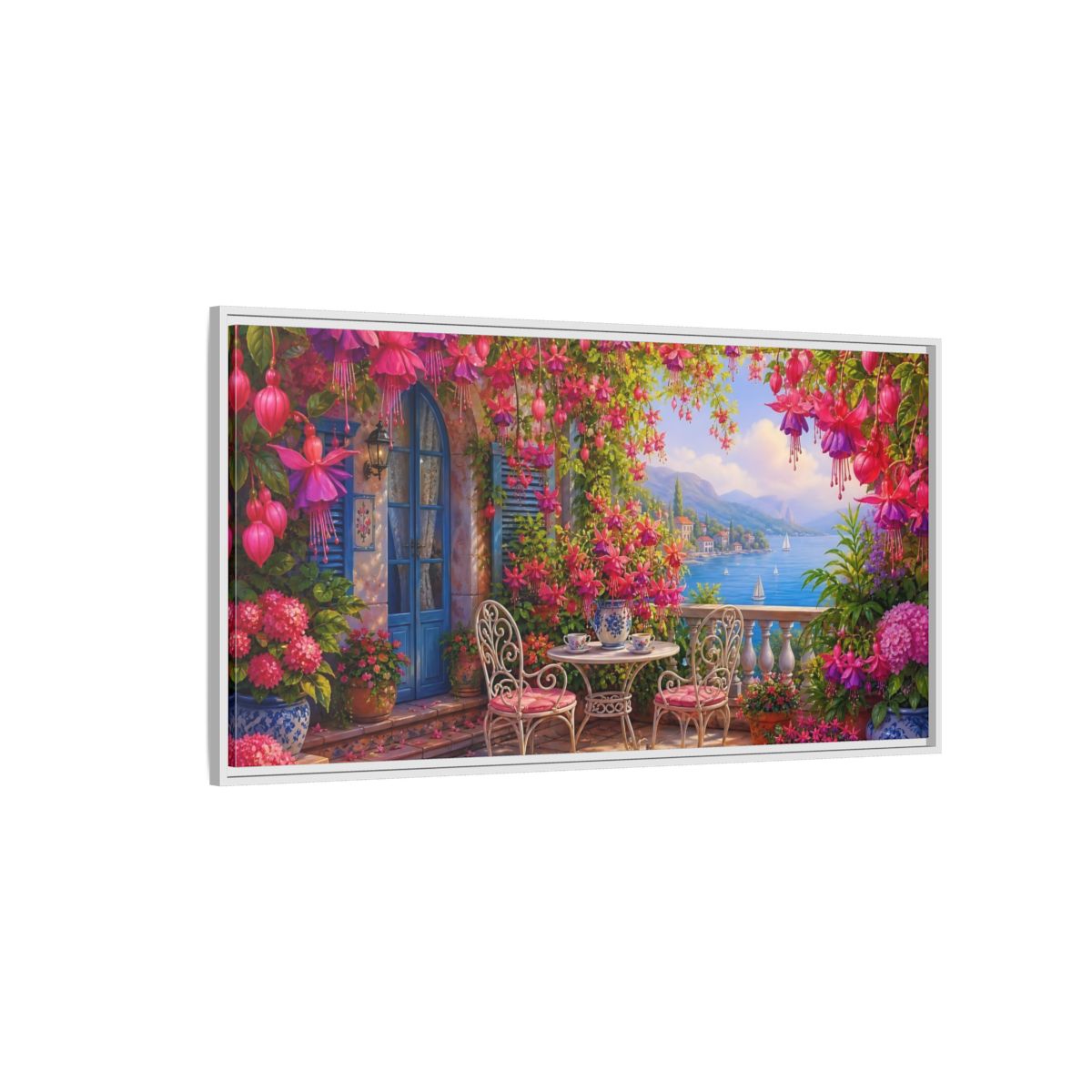 Side Mockup 3. Nature Fuchsia Balcony Fuchsia Balcony shown as stretched canvas wall art