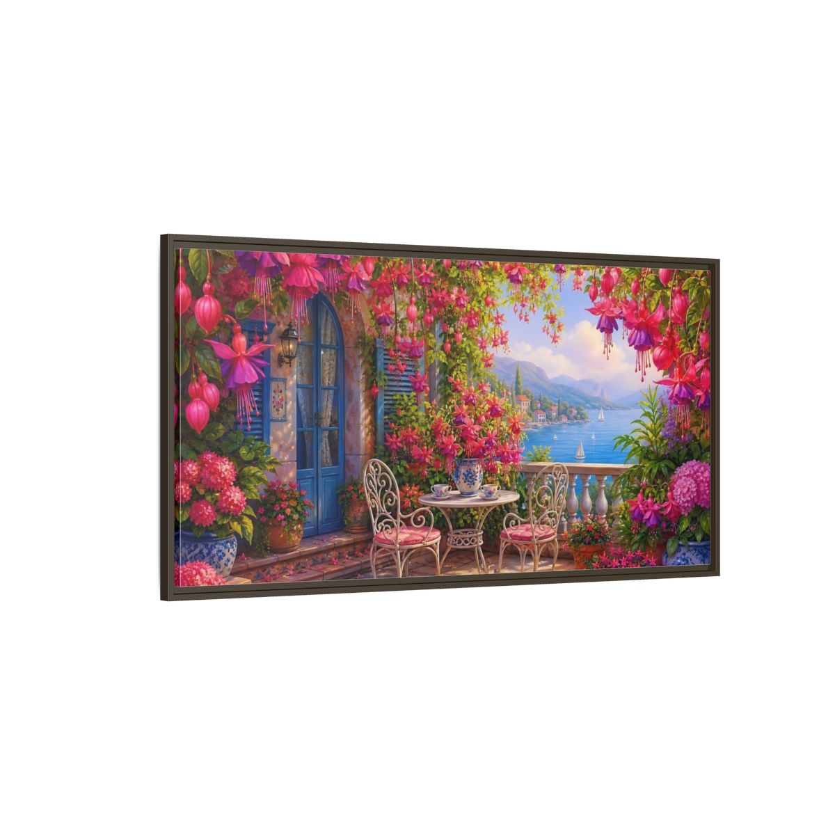 Side Mockup 4. Nature Fuchsia Balcony Fuchsia Balcony shown as stretched canvas wall art