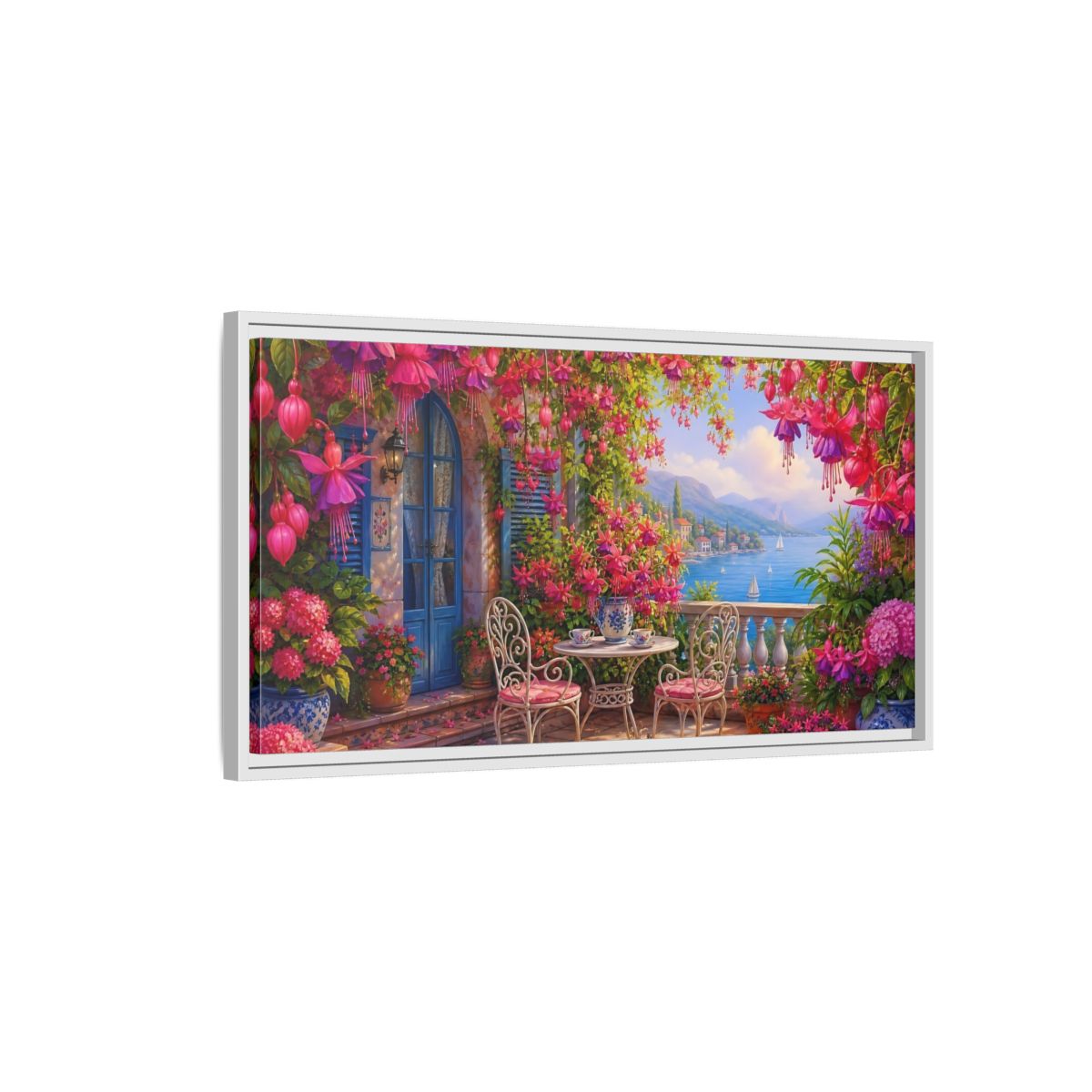 Side Mockup 1. Nature Fuchsia Balcony Fuchsia Balcony shown as stretched canvas wall art