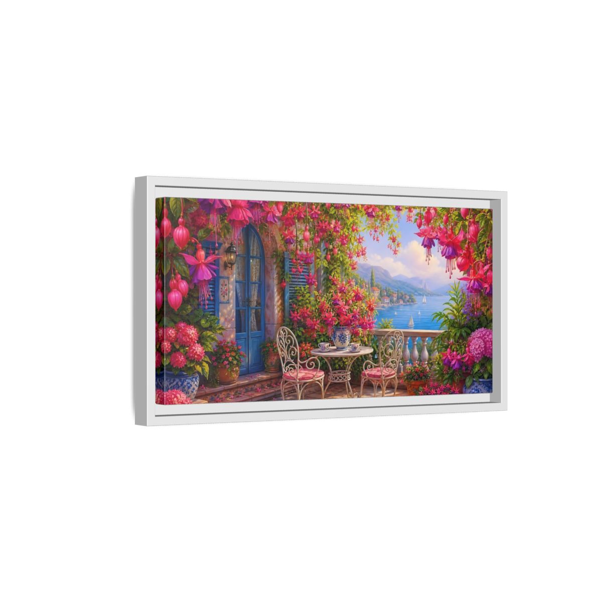 Side Mockup 6. Nature Fuchsia Balcony Fuchsia Balcony shown as stretched canvas wall art
