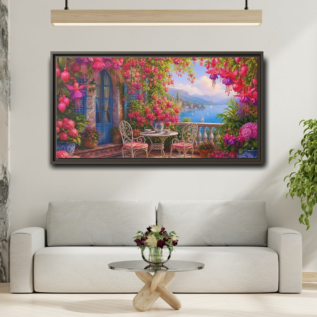 Mockup 2. Nature Fuchsia Balcony Fuchsia Balcony shown as stretched canvas wall art