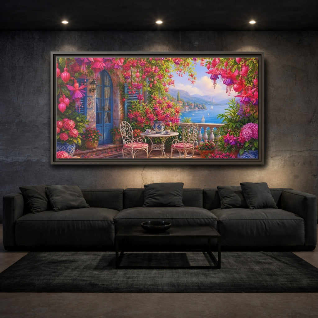 Mockup 3. Nature Fuchsia Balcony Fuchsia Balcony shown as stretched canvas wall art