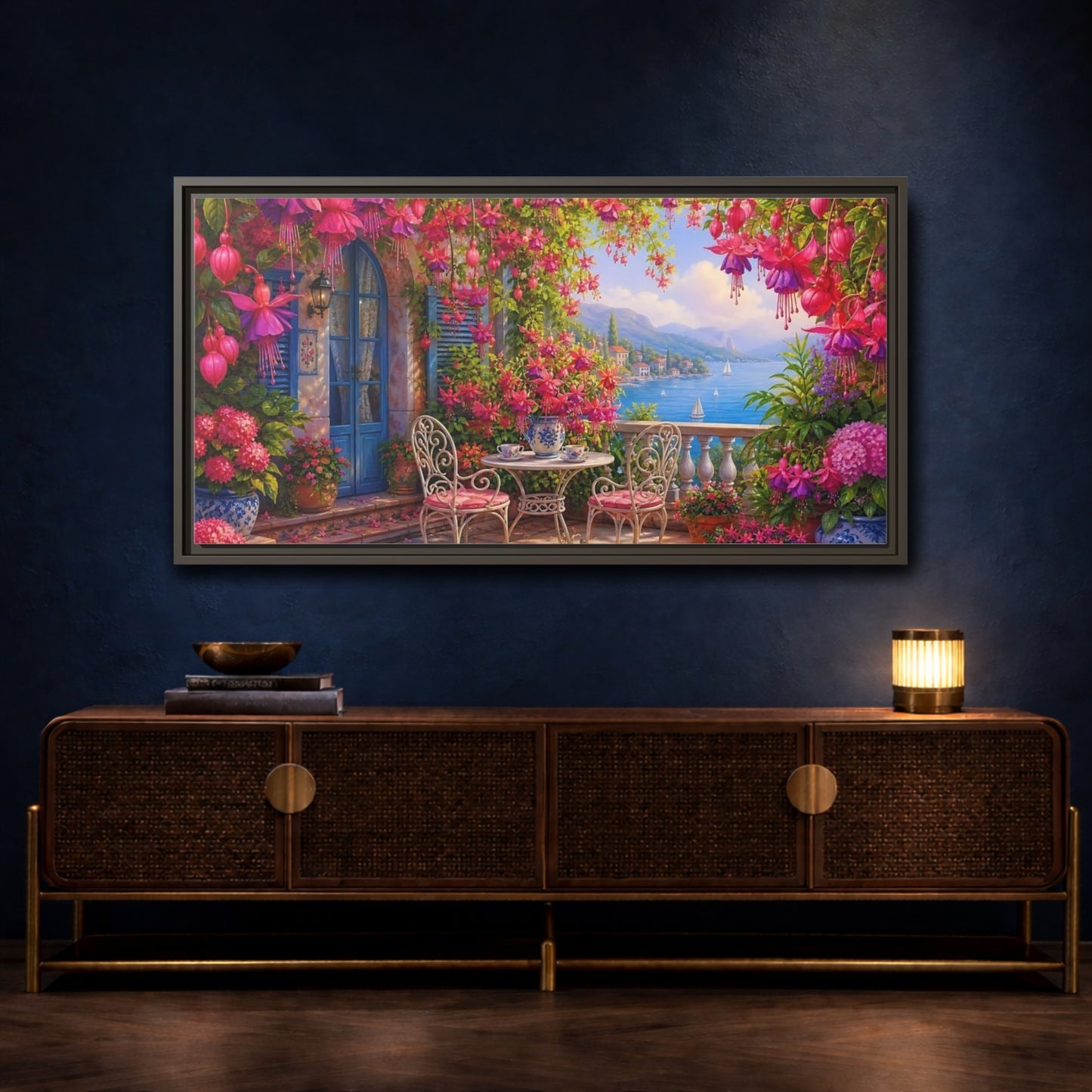 Mockup 4. Nature Fuchsia Balcony Fuchsia Balcony shown as stretched canvas wall art
