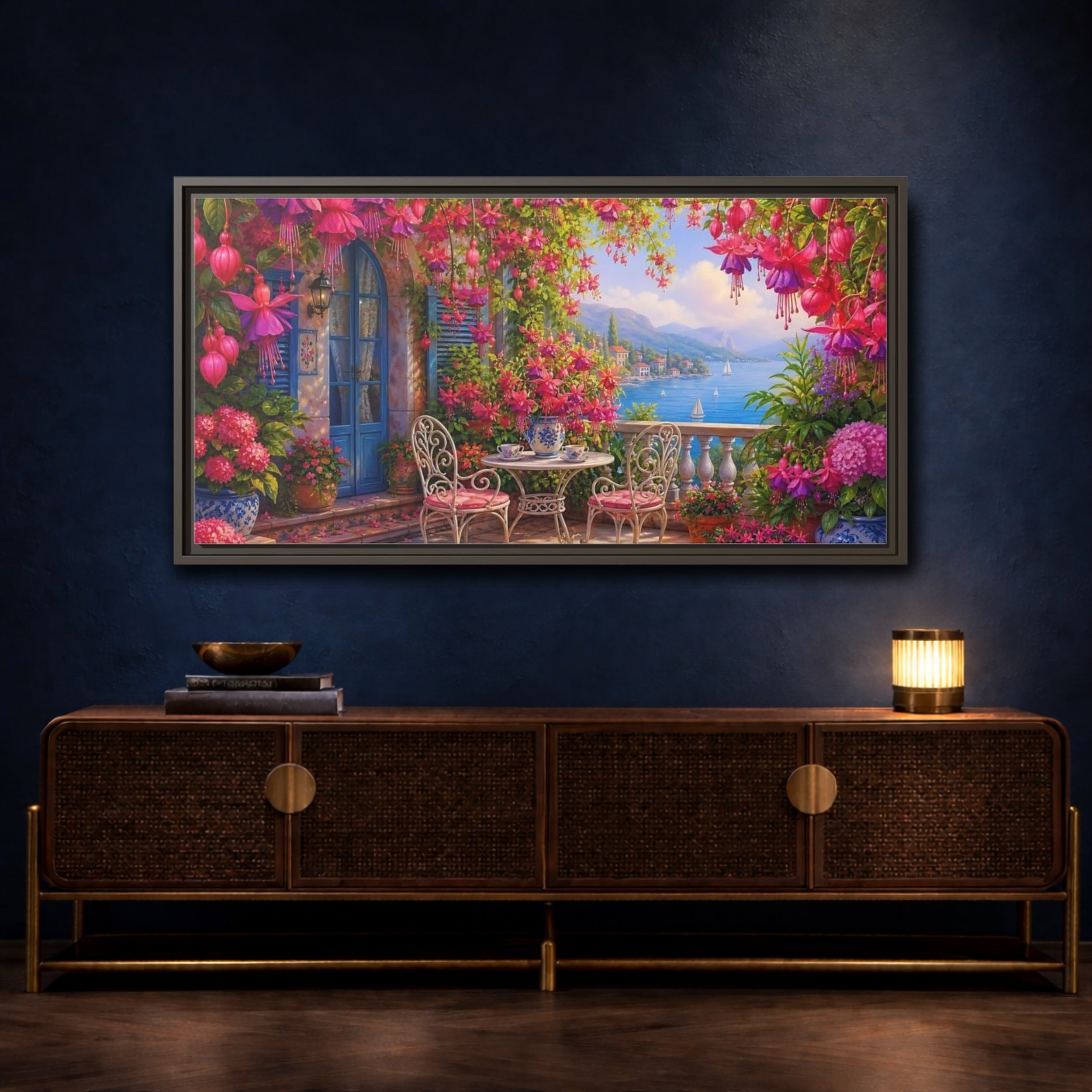 Mockup 4. Nature Fuchsia Balcony Fuchsia Balcony shown as stretched canvas wall art