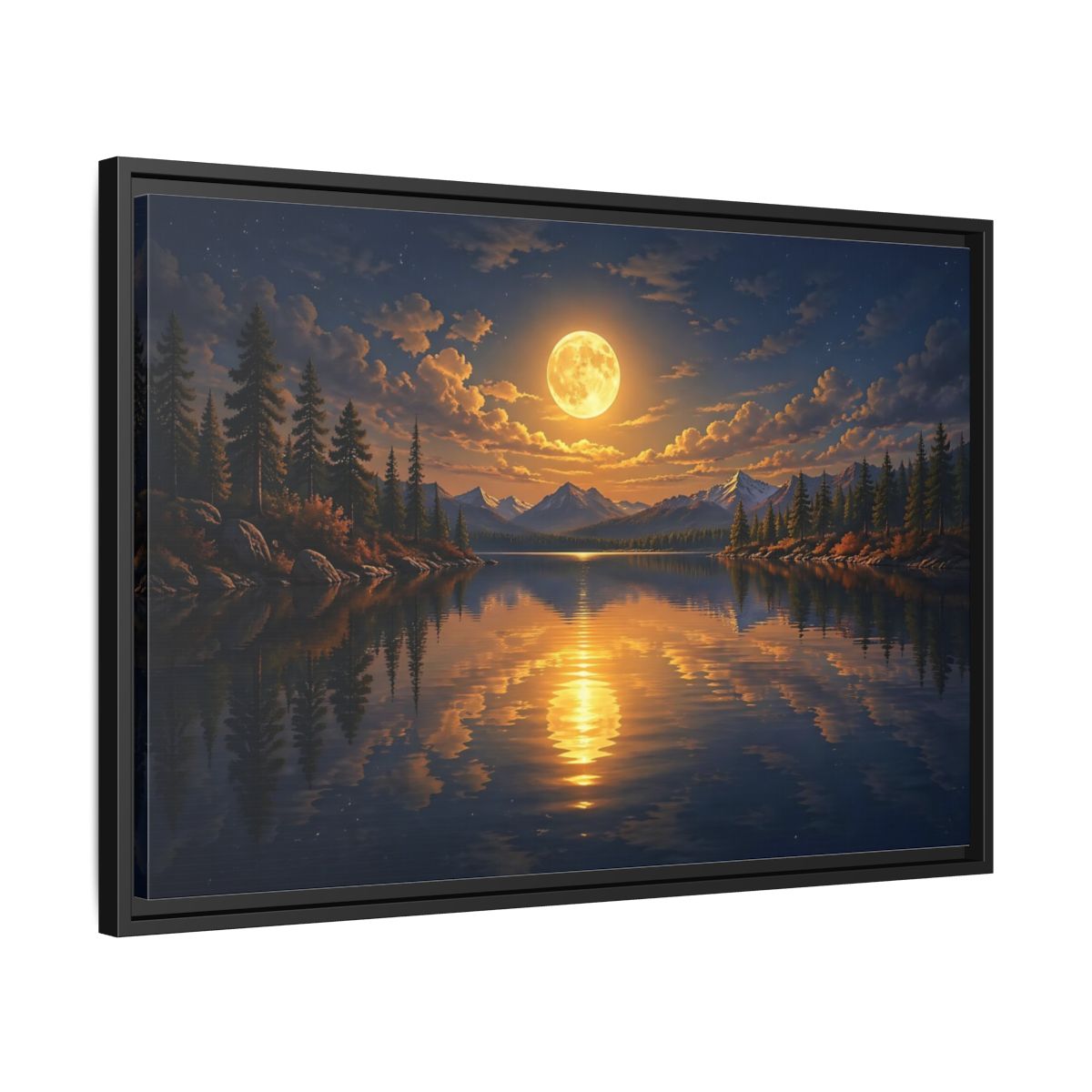 Side Mockup 14. Nature Full Moon Golden Moon Lake shown as stretched canvas wall art