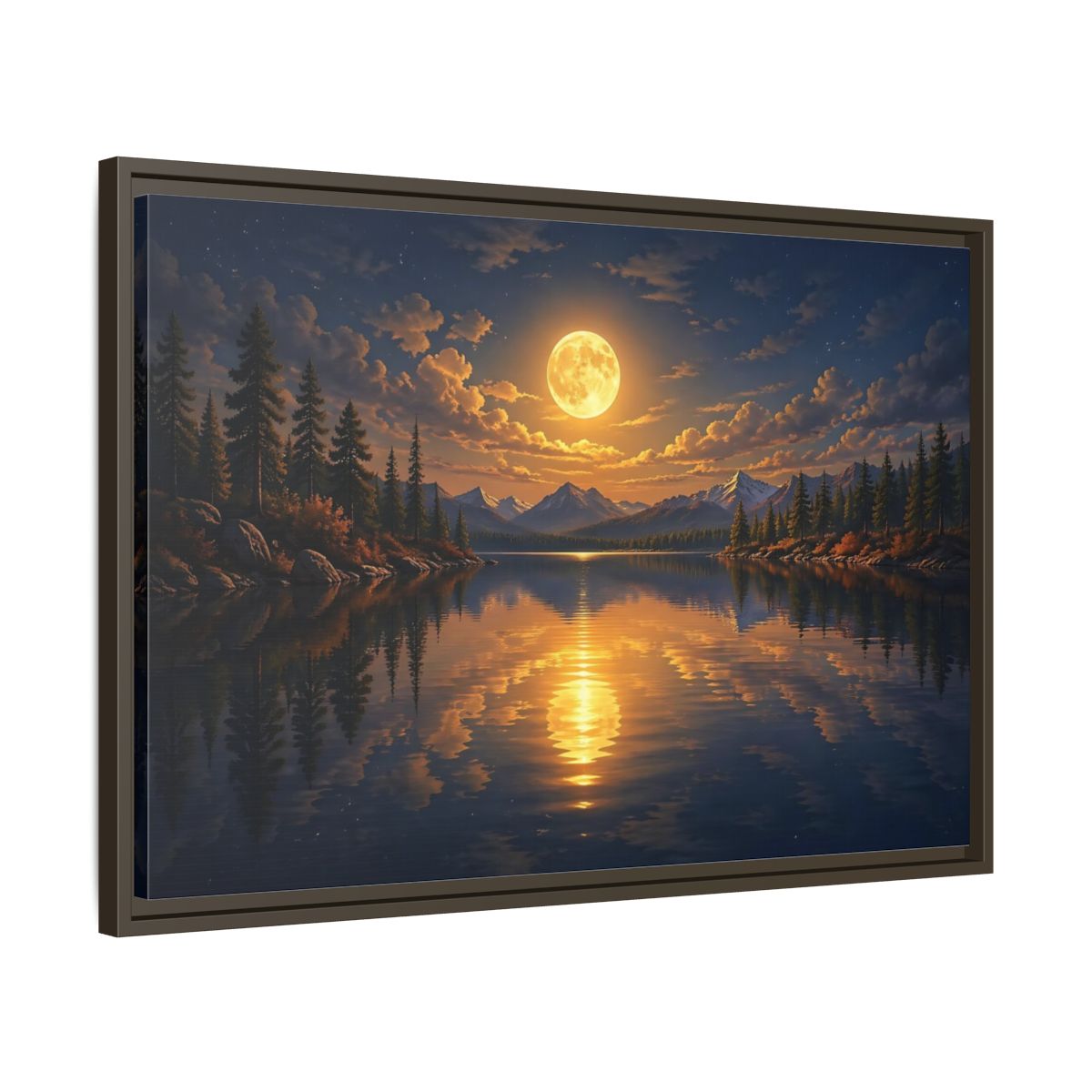 Side Mockup 11. Nature Full Moon Golden Moon Lake shown as stretched canvas wall art