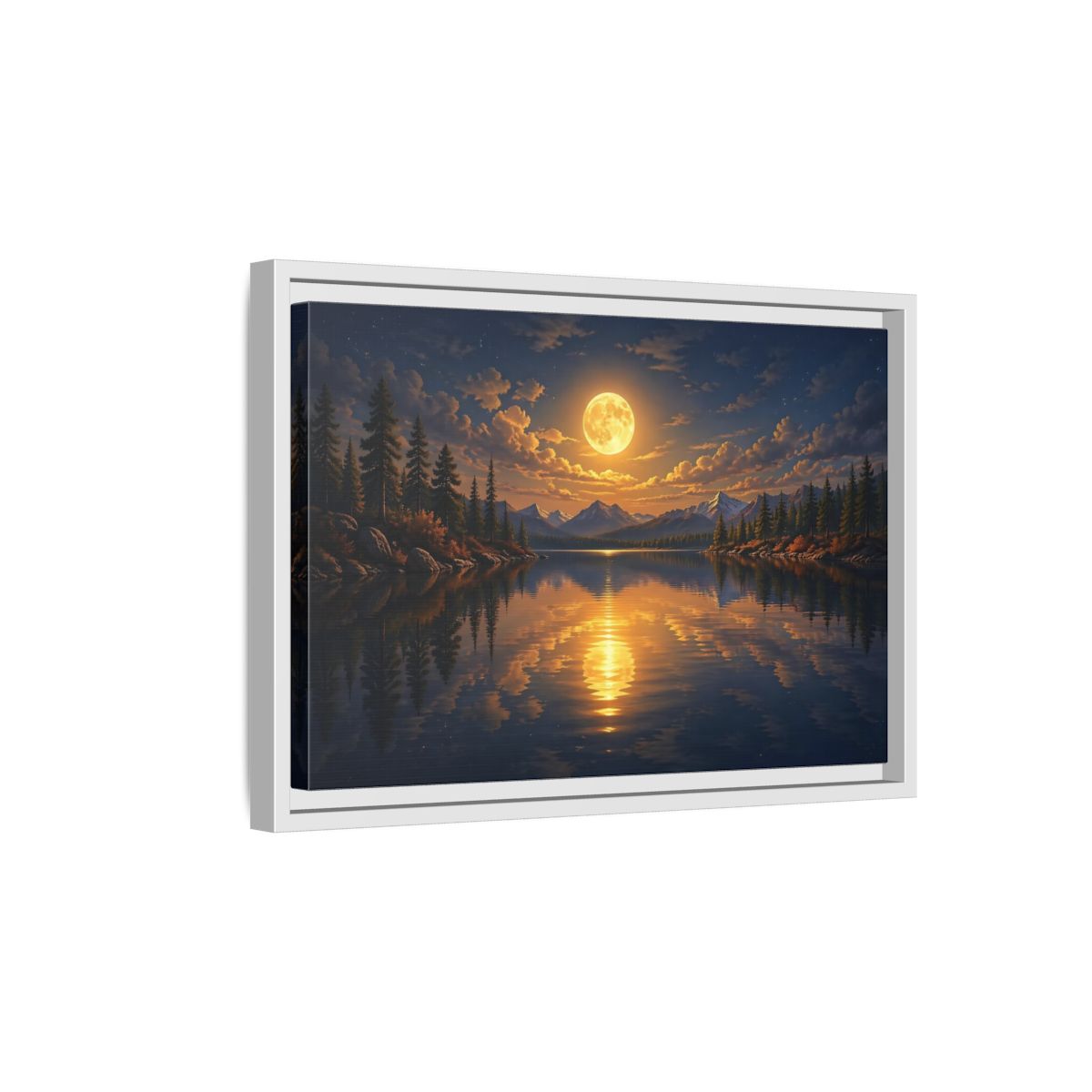 Side Mockup 4. Nature Full Moon Golden Moon Lake shown as stretched canvas wall art