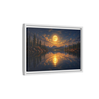 Side Mockup 4. Nature Full Moon Golden Moon Lake shown as stretched canvas wall art