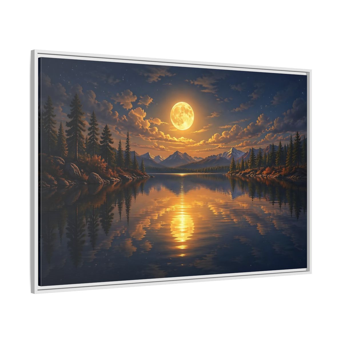 Side Mockup 7. Nature Full Moon Golden Moon Lake shown as stretched canvas wall art