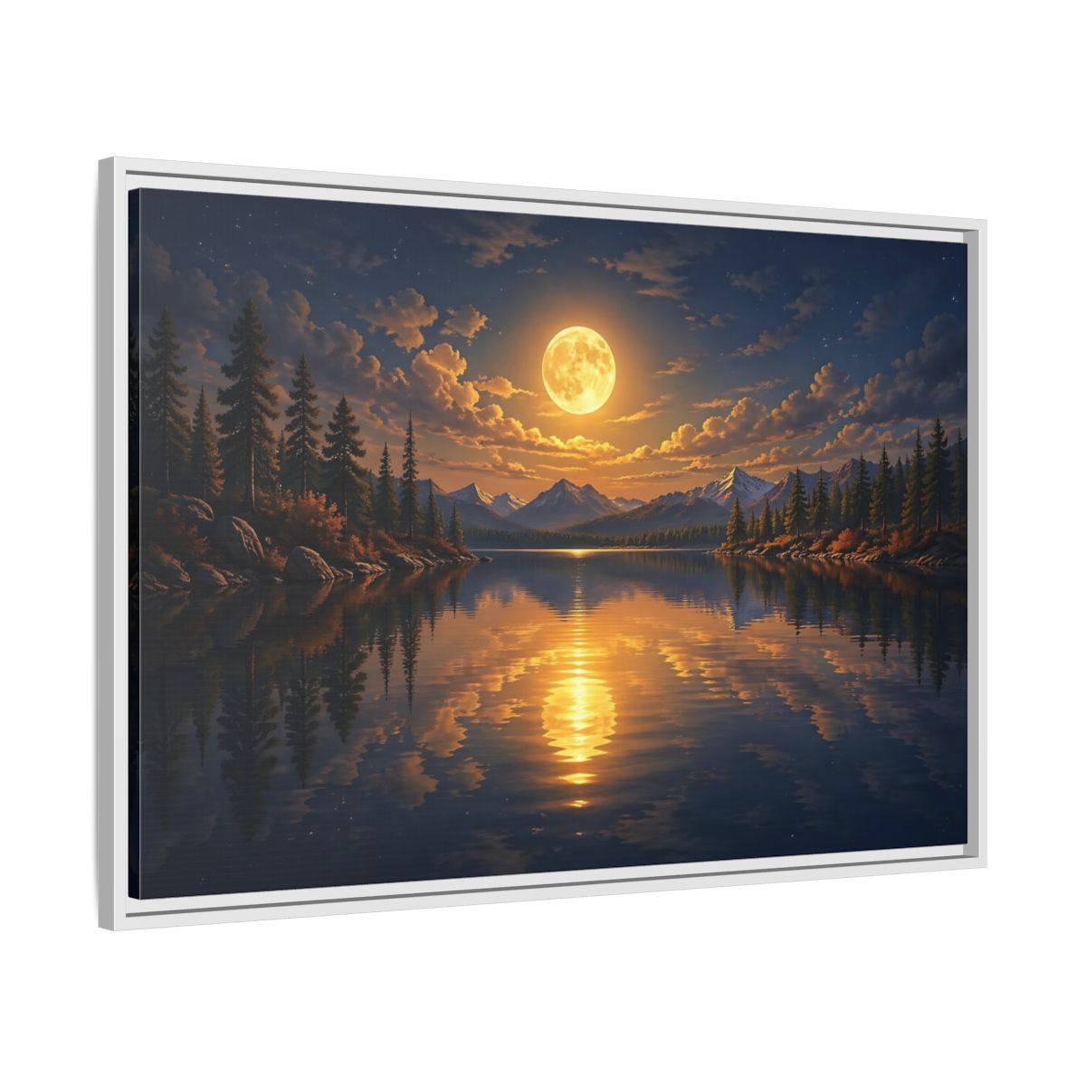 Side Mockup 9. Nature Full Moon Golden Moon Lake shown as stretched canvas wall art