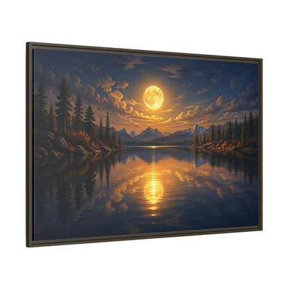 Side Mockup 8. Nature Full Moon Golden Moon Lake shown as stretched canvas wall art
