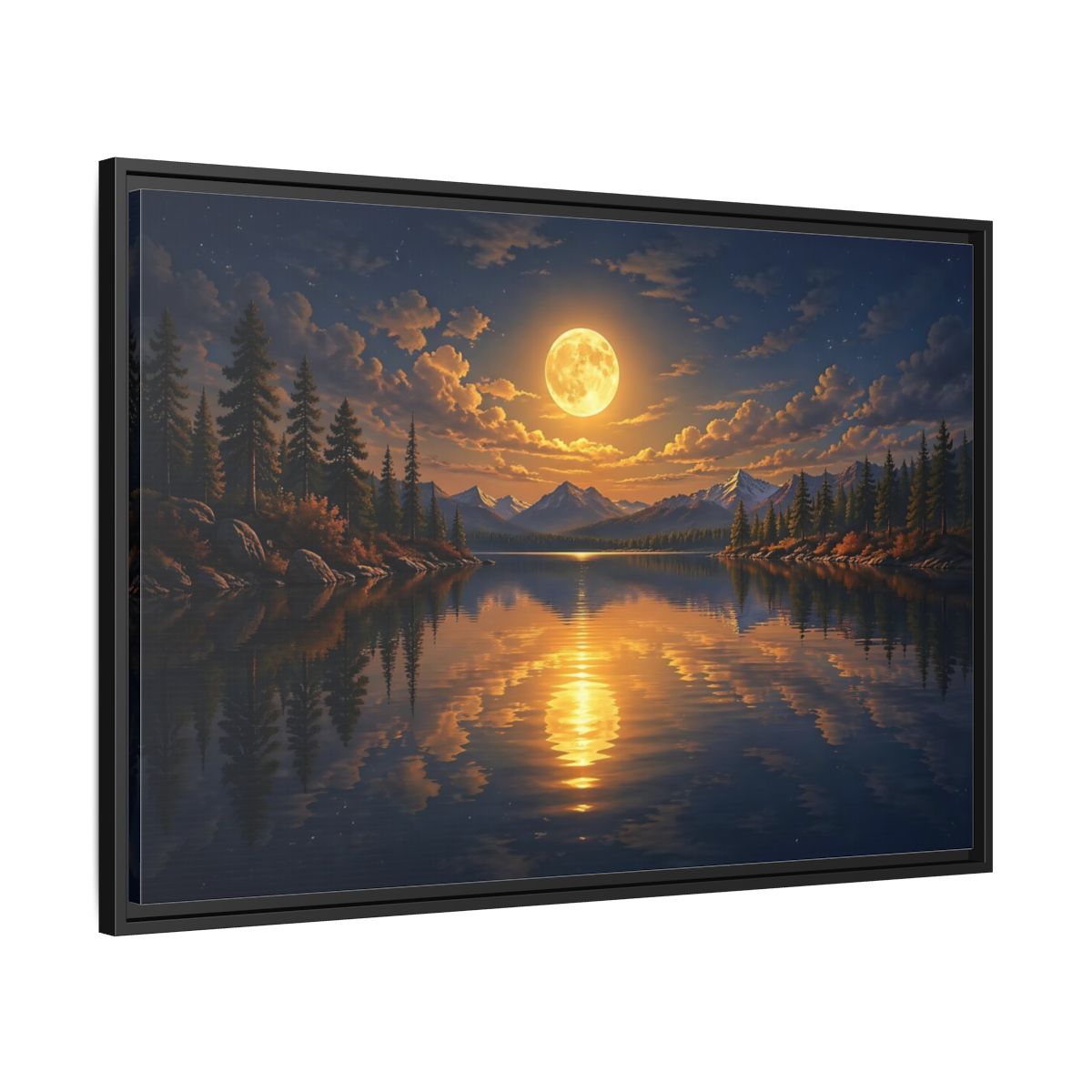 Side Mockup 13. Nature Full Moon Golden Moon Lake shown as stretched canvas wall art