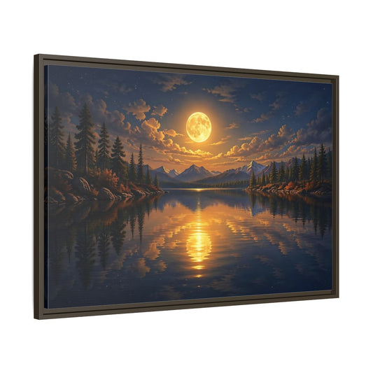 Main Mockup. Nature Full Moon Golden Moon Lake shown as stretched canvas wall art