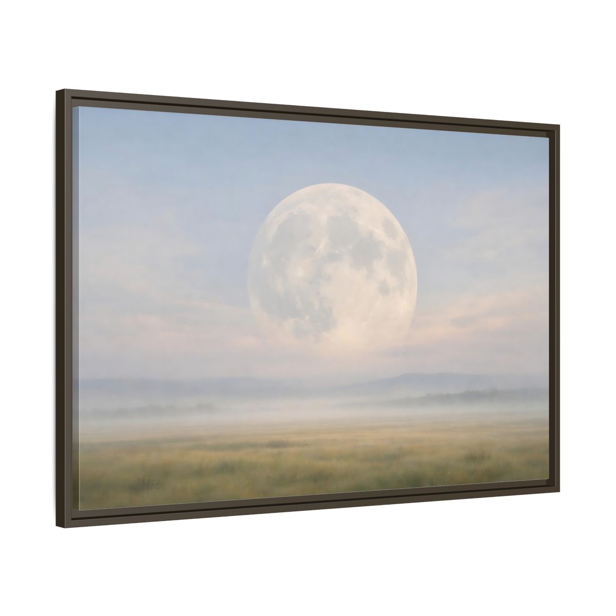 Main Mockup. Nature Full Moon Misty Moonscape shown as stretched canvas wall art