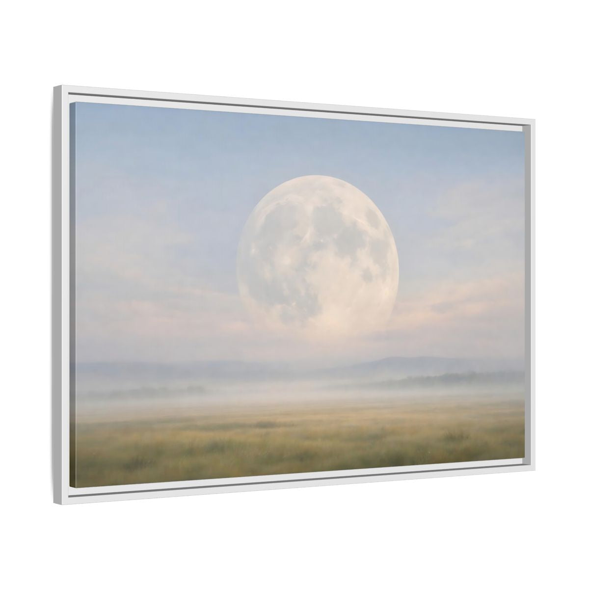 Side Mockup 9. Nature Full Moon Misty Moonscape shown as stretched canvas wall art