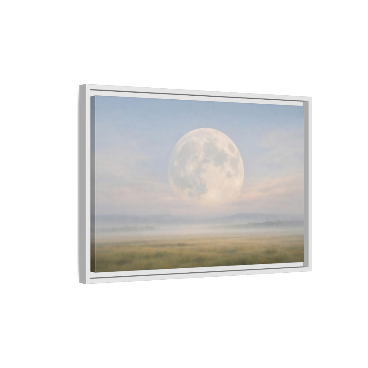 Side Mockup 1. Nature Full Moon Misty Moonscape shown as stretched canvas wall art