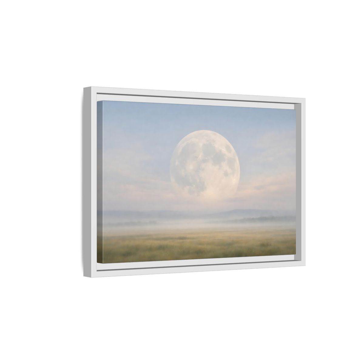 Side Mockup 4. Nature Full Moon Misty Moonscape shown as stretched canvas wall art