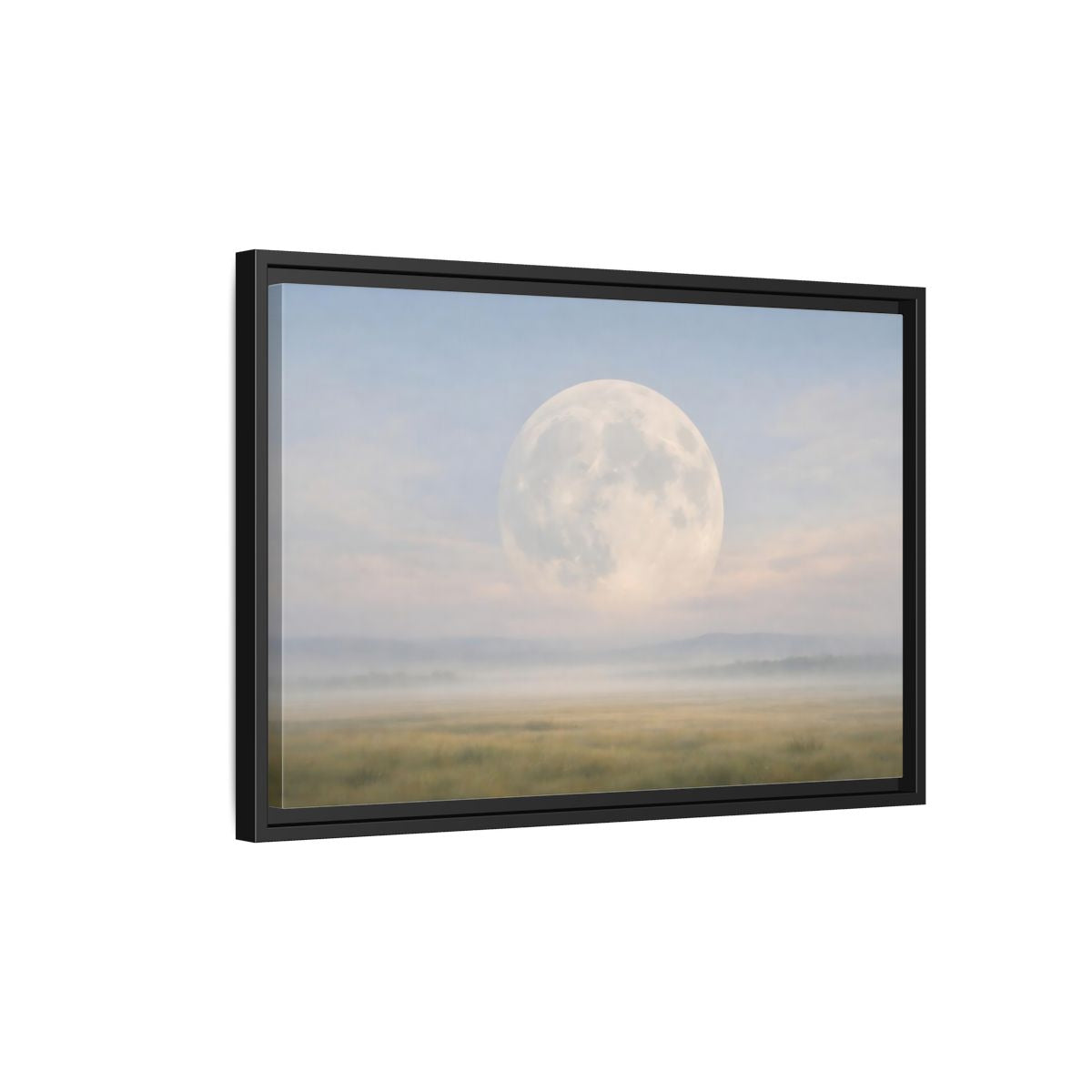Side Mockup 3. Nature Full Moon Misty Moonscape shown as stretched canvas wall art