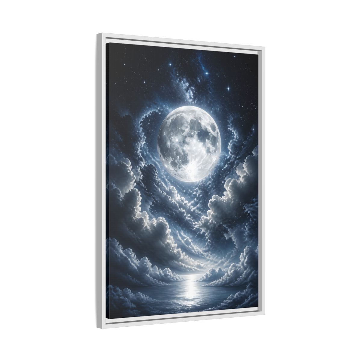 Side Mockup 10. Nature Full Moon Moonlit Night shown as stretched canvas wall art