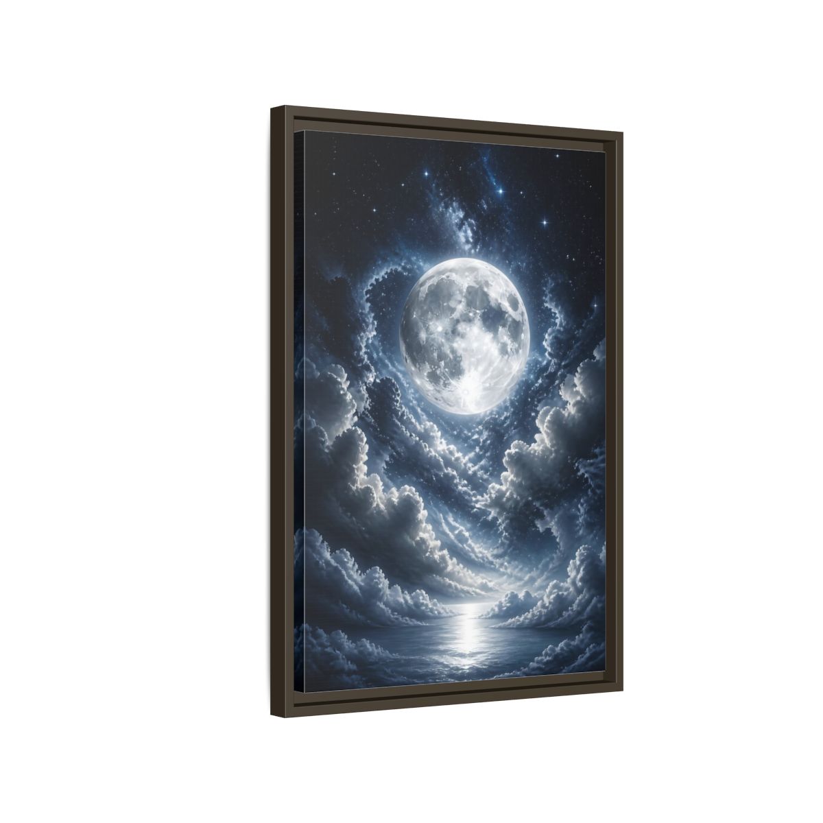Side Mockup 2. Nature Full Moon Moonlit Night shown as stretched canvas wall art