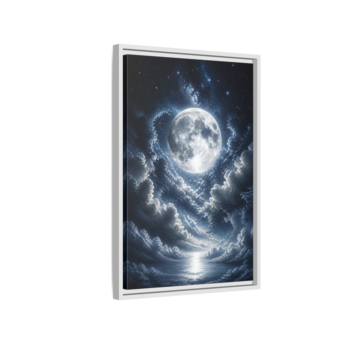 Side Mockup 1. Nature Full Moon Moonlit Night shown as stretched canvas wall art
