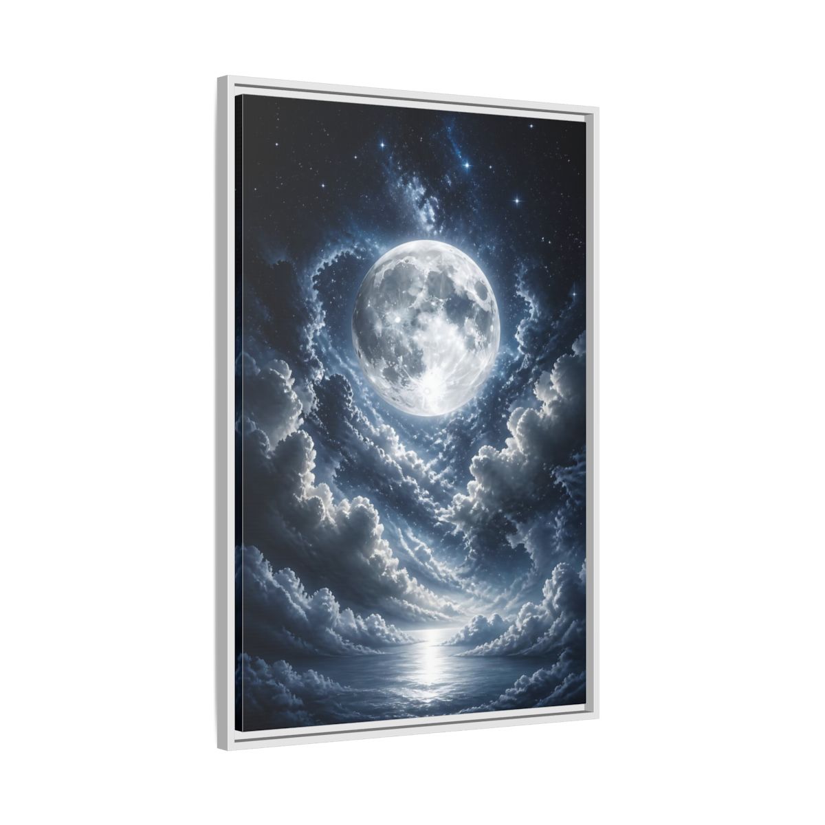 Side Mockup 9. Nature Full Moon Moonlit Night shown as stretched canvas wall art