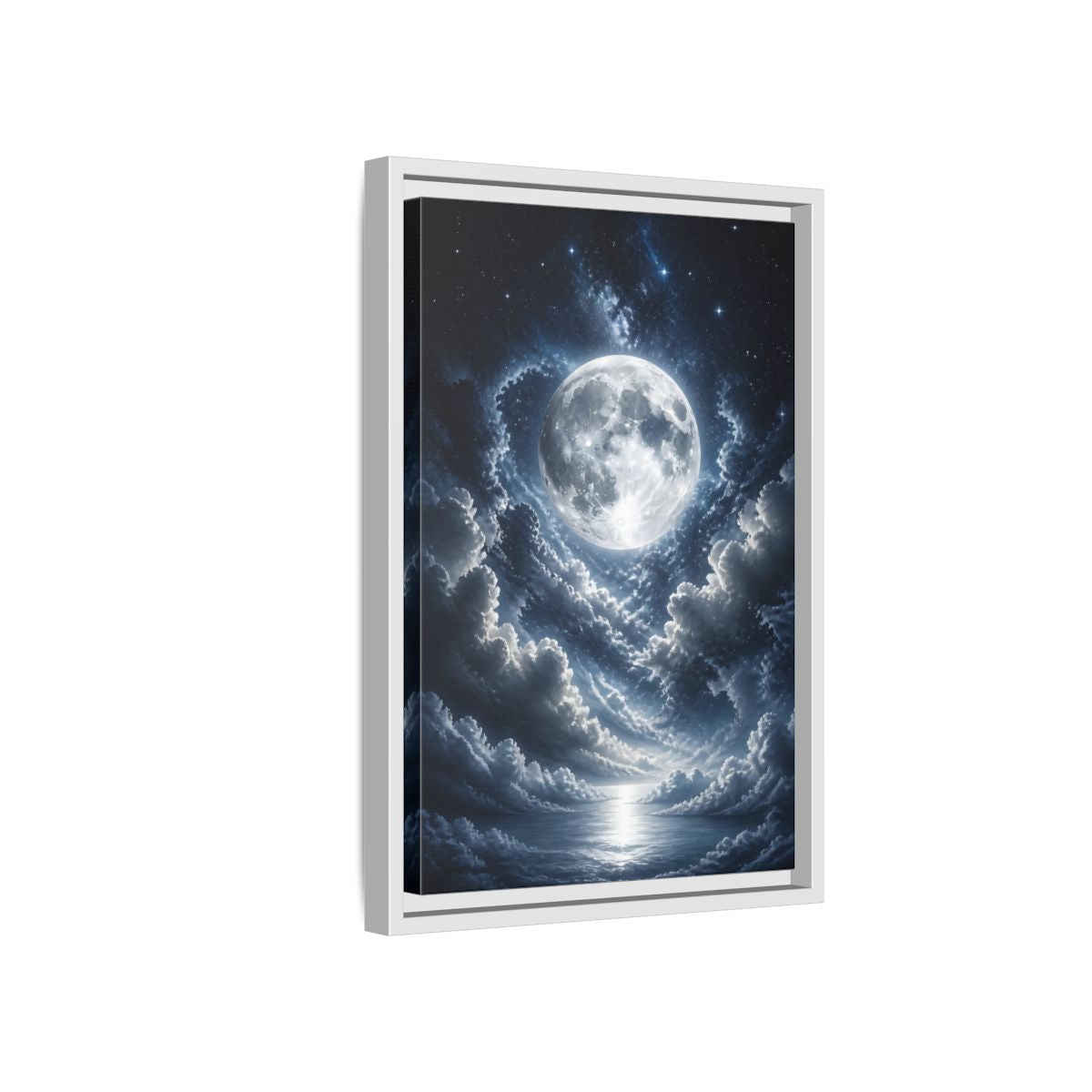 Side Mockup 4. Nature Full Moon Moonlit Night shown as stretched canvas wall art