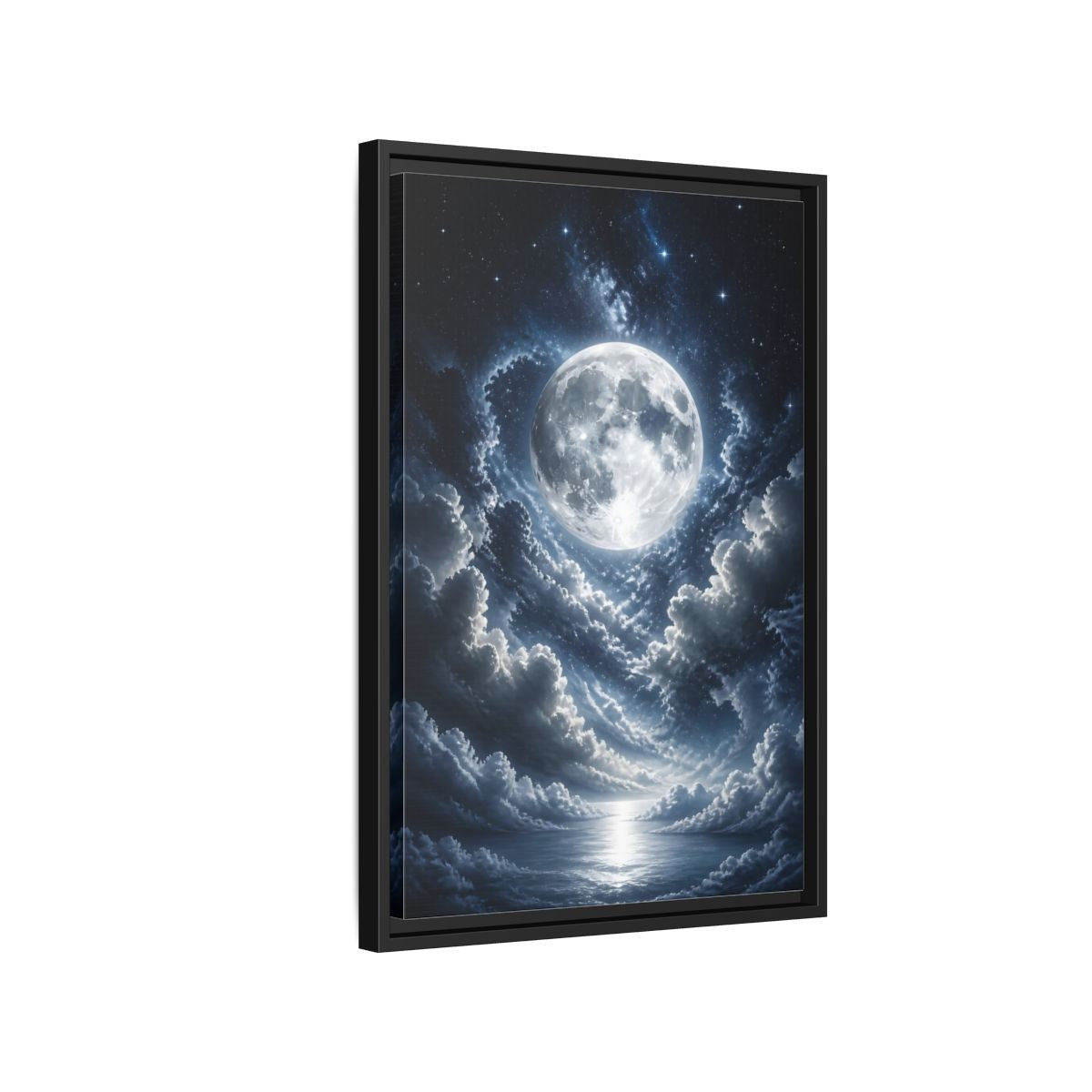 Side Mockup 3. Nature Full Moon Moonlit Night shown as stretched canvas wall art