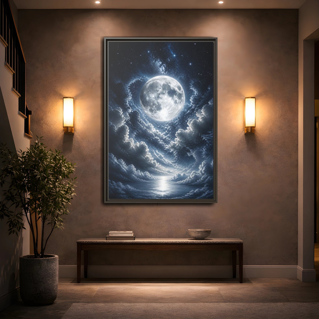 Mockup 2. Nature Full Moon Moonlit Night shown as stretched canvas wall art