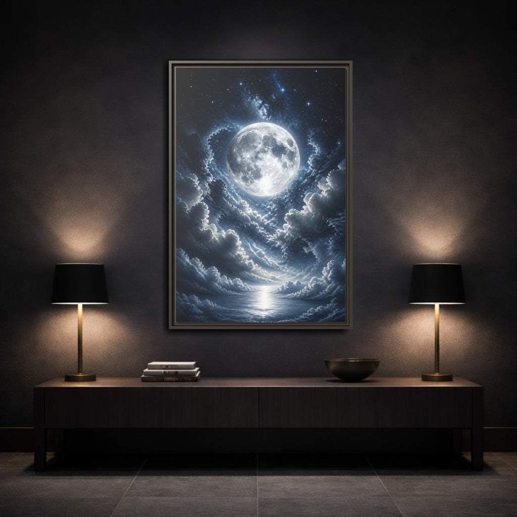 Mockup 3. Nature Full Moon Moonlit Night shown as stretched canvas wall art