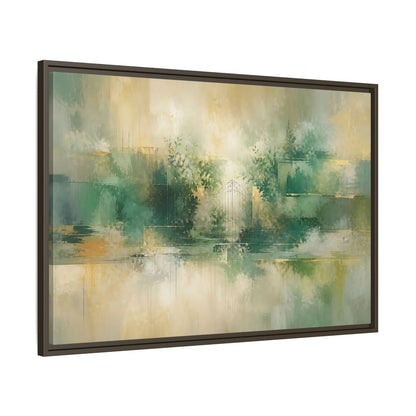 Main Mockup. Nature Garden Gate Green Gold shown as stretched canvas wall art