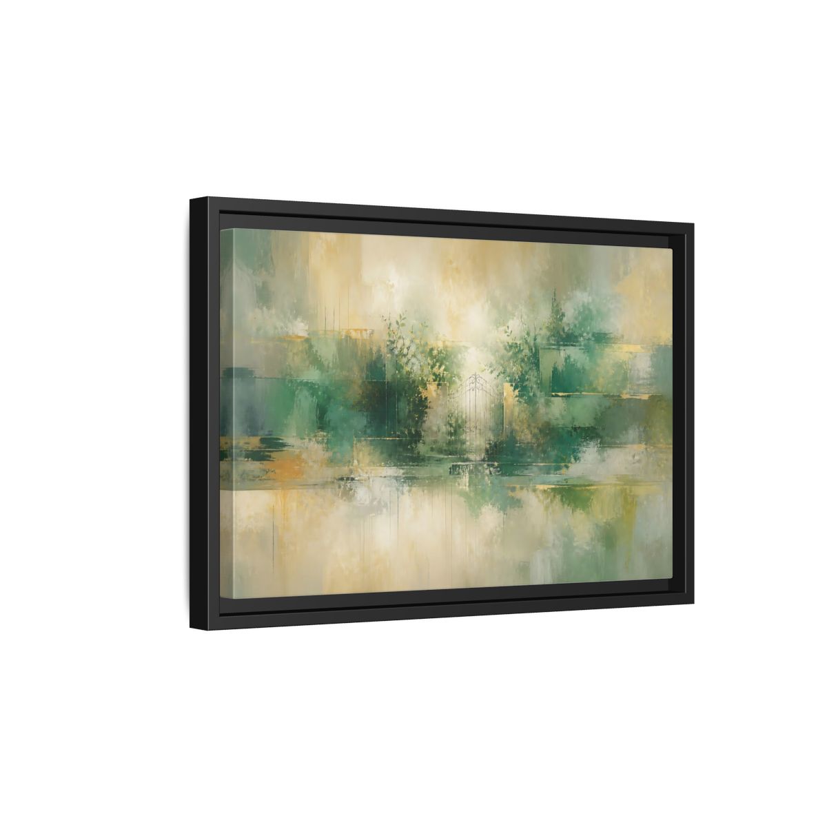 Side Mockup 6. Nature Garden Gate Green Gold shown as stretched canvas wall art