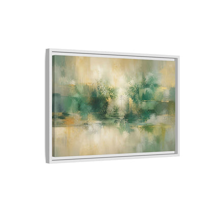 Side Mockup 1. Nature Garden Gate Green Gold shown as stretched canvas wall art