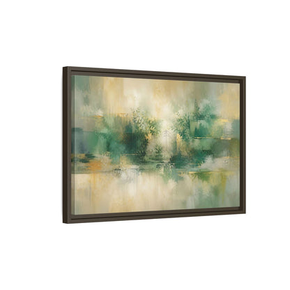 Side Mockup 2. Nature Garden Gate Green Gold shown as stretched canvas wall art
