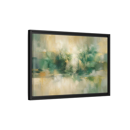 Side Mockup 3. Nature Garden Gate Green Gold shown as stretched canvas wall art