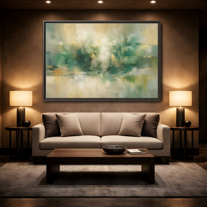 Mockup 2. Nature Garden Gate Green Gold shown as stretched canvas wall art