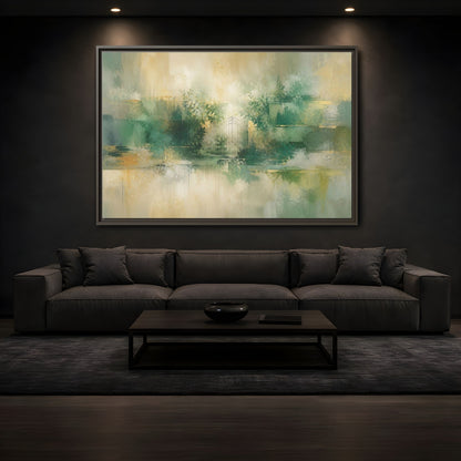 Mockup 3. Nature Garden Gate Green Gold shown as stretched canvas wall art