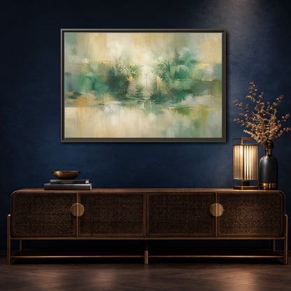 Mockup 4. Nature Garden Gate Green Gold shown as stretched canvas wall art