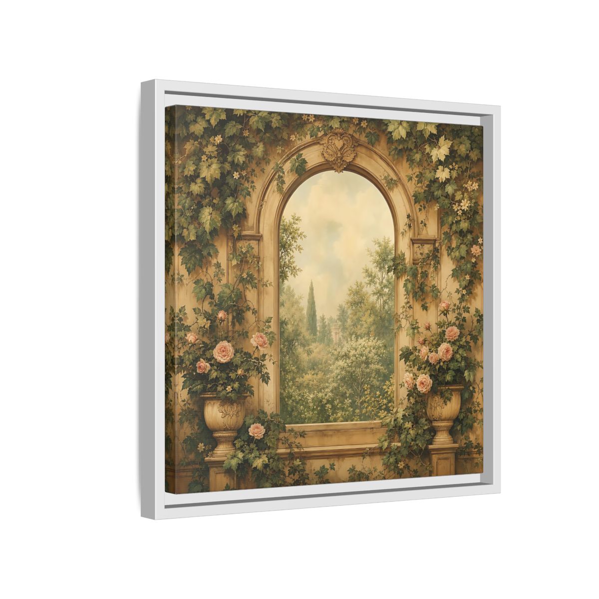 Side Mockup 13. Nature Garden Vista Vintage Garden shown as stretched canvas wall art