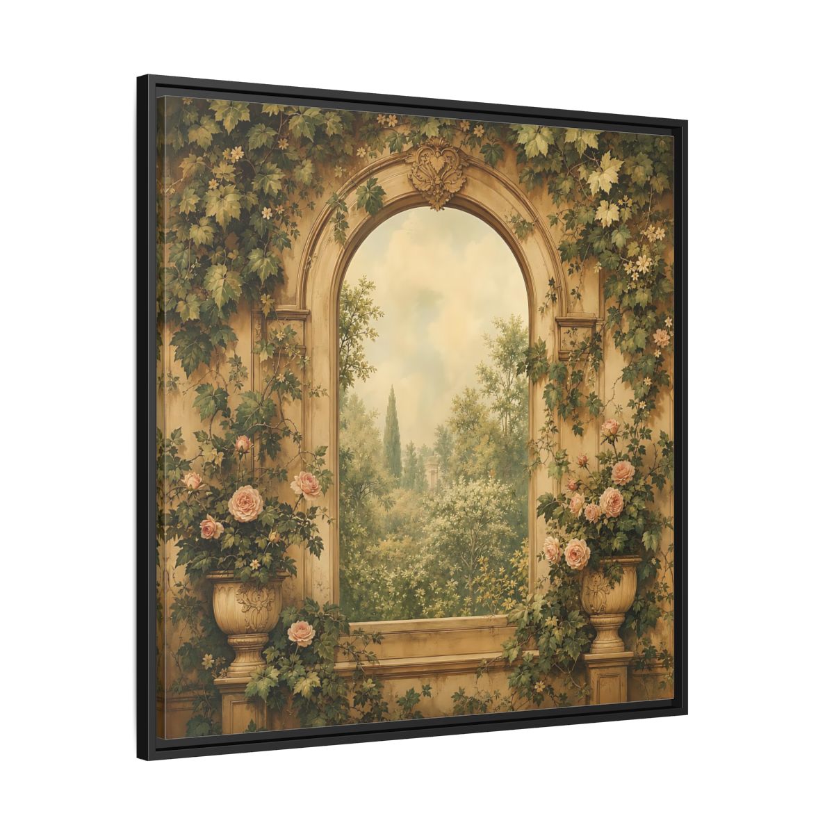 Side Mockup 30. Nature Garden Vista Vintage Garden shown as stretched canvas wall art