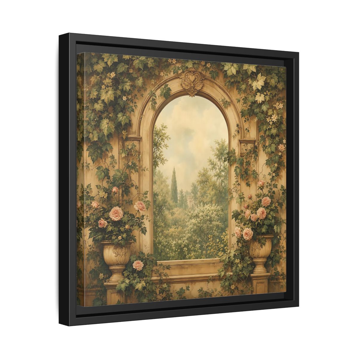 Side Mockup 32. Nature Garden Vista Vintage Garden shown as stretched canvas wall art