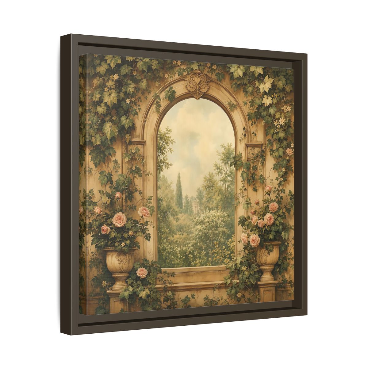Side Mockup 29. Nature Garden Vista Vintage Garden shown as stretched canvas wall art