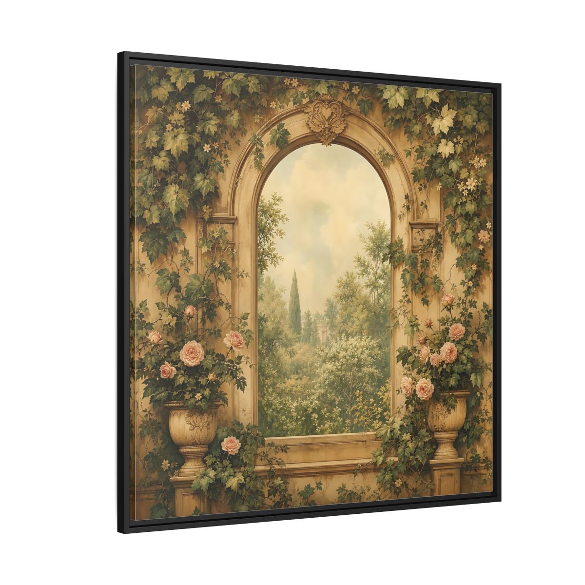 Side Mockup 6. Nature Garden Vista Vintage Garden shown as stretched canvas wall art