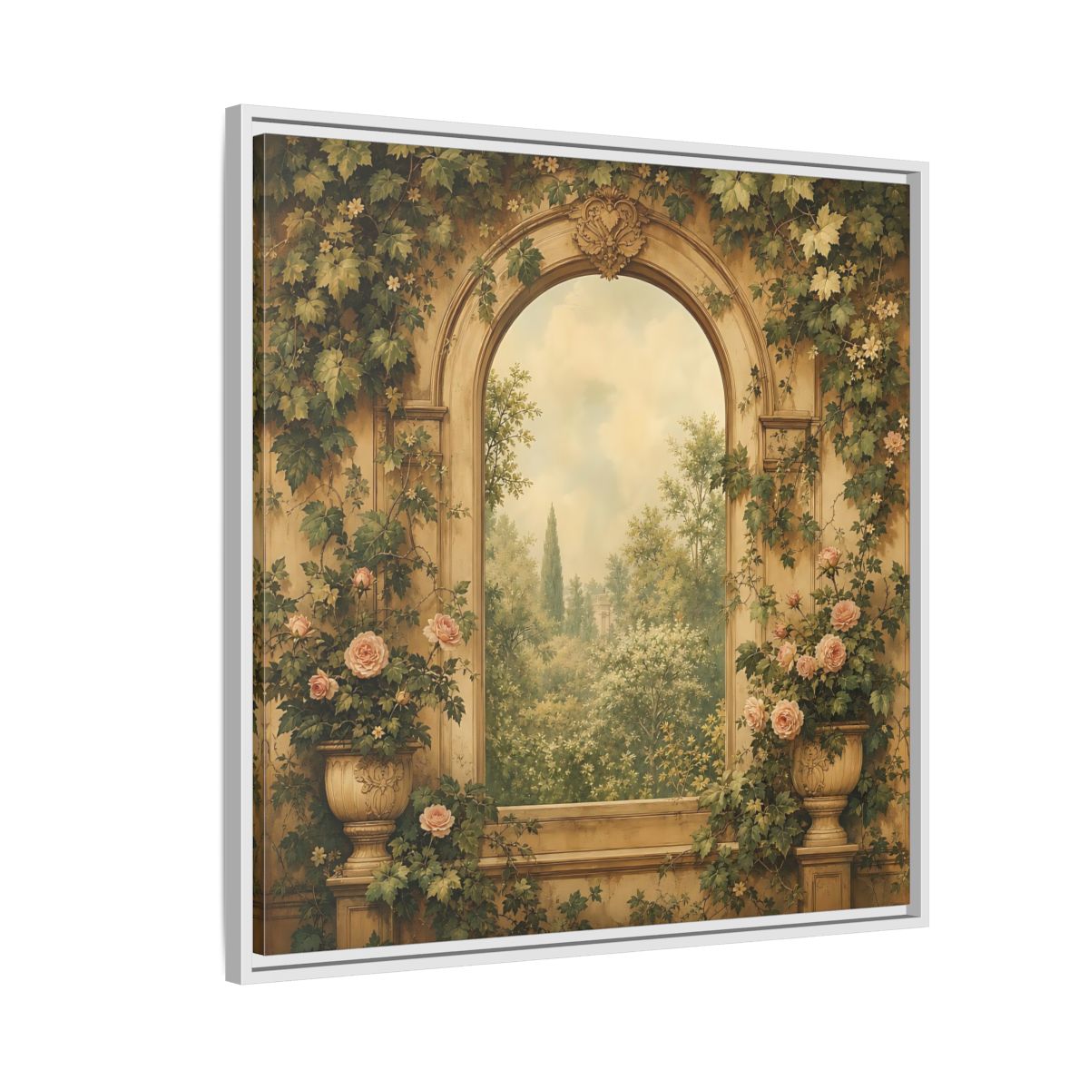Side Mockup 7. Nature Garden Vista Vintage Garden shown as stretched canvas wall art