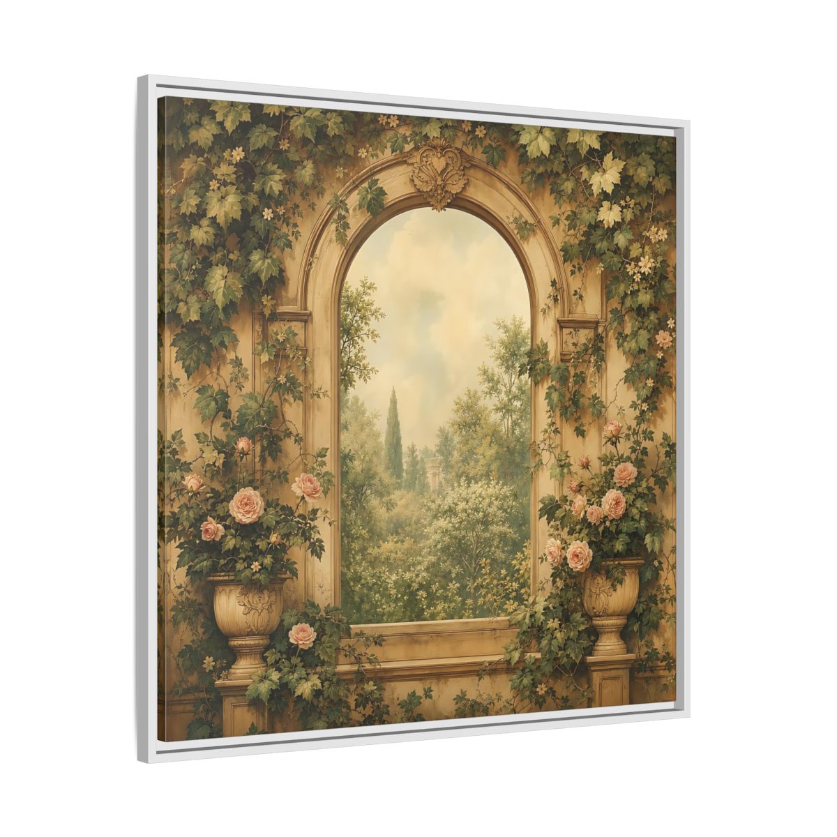 Side Mockup 25. Nature Garden Vista Vintage Garden shown as stretched canvas wall art